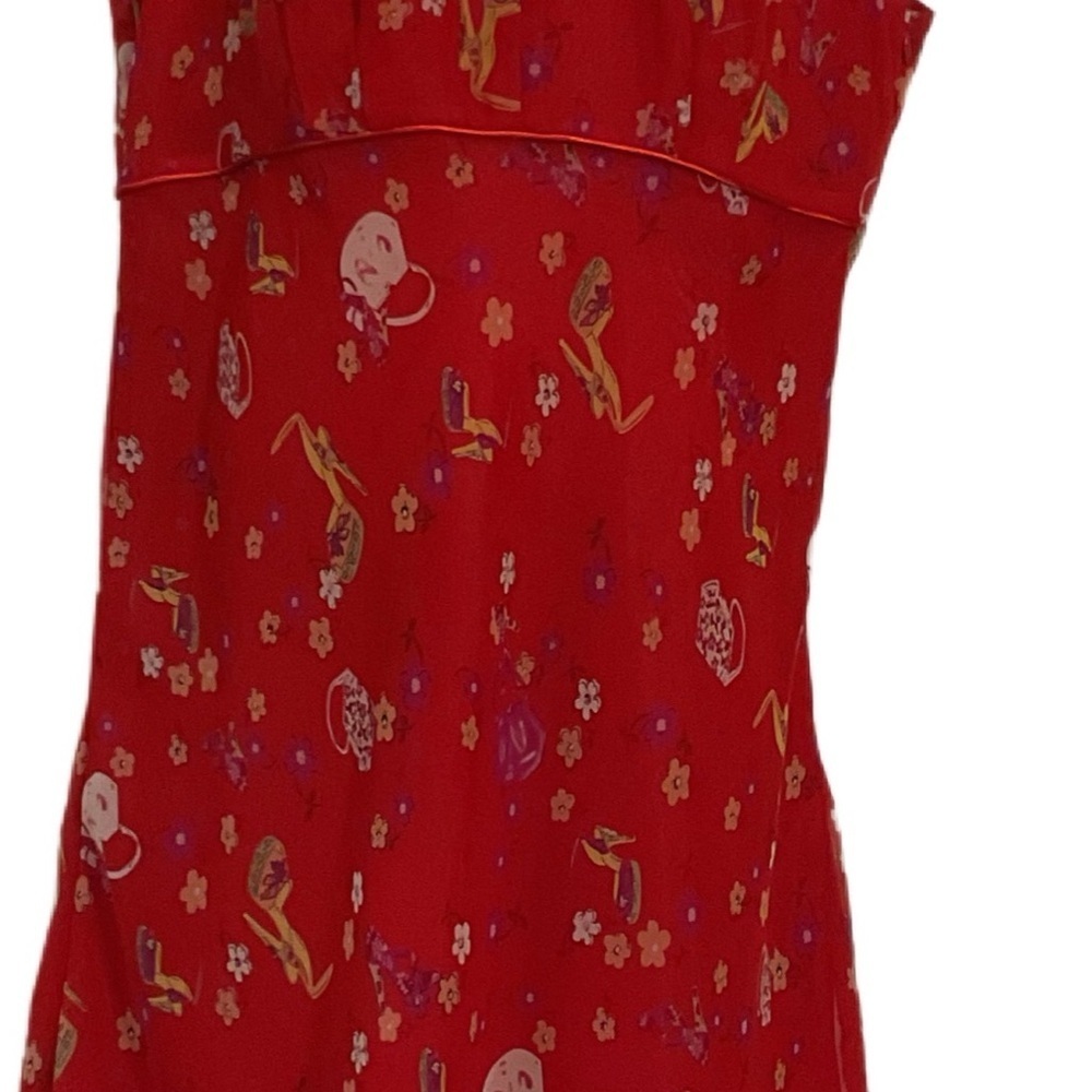 Vintage Red Sleeveless Dress Floral collar Vneck feminine heel purse pattern - Picture 9 of 11